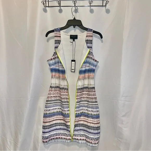 Romeo + Juliet Neon Multi Ombre Perforated Zip-Up Sleeveless A-Line Sheath Dress - Picture 8 of 11